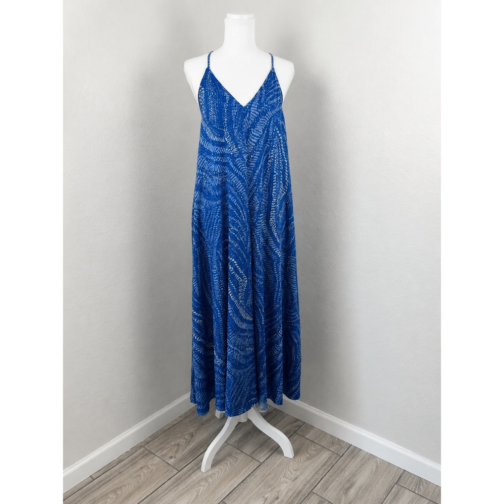 H&M Blue Abstract Print Strappy Open Back Maxi Dress Size M